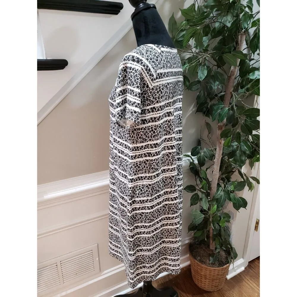 J. Jill Women's Black Floral Rayon Round Neck Short Sleeve Knee Length Dress S - Image 6