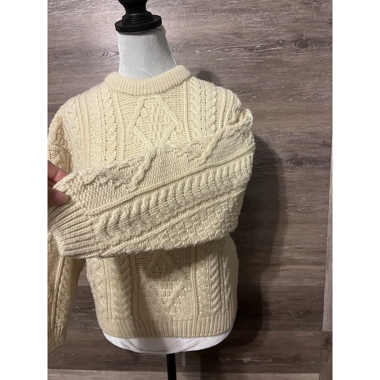 WOOL CABLE KNIT FISHERMAN SWEATER Small Vintage STANDUN SPIDDAL IRELAND - Image 3