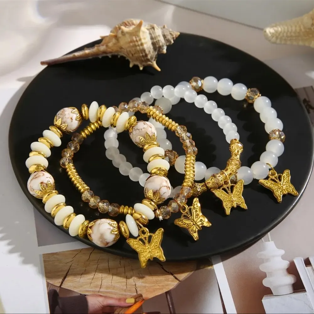 4pcs String Bead Bracelet New Fashion Style Hand Chain Set gold tone Butterfly - Image 2