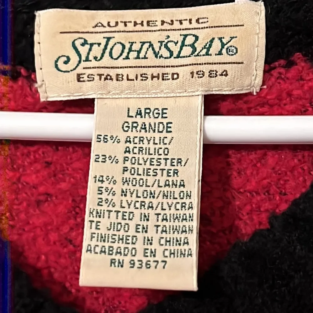 St John’s Bay large womens sweater pullover striped v-neck wool blend stretchy - Image 3