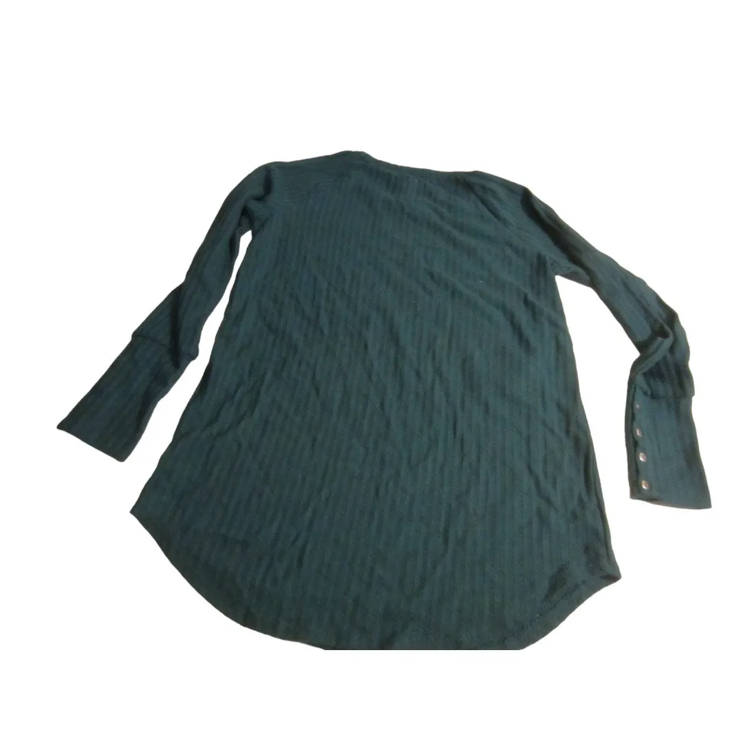 Chaser Waffle Knit Button Cuff Thermal Top Teal Long Sleeve S - Image 6