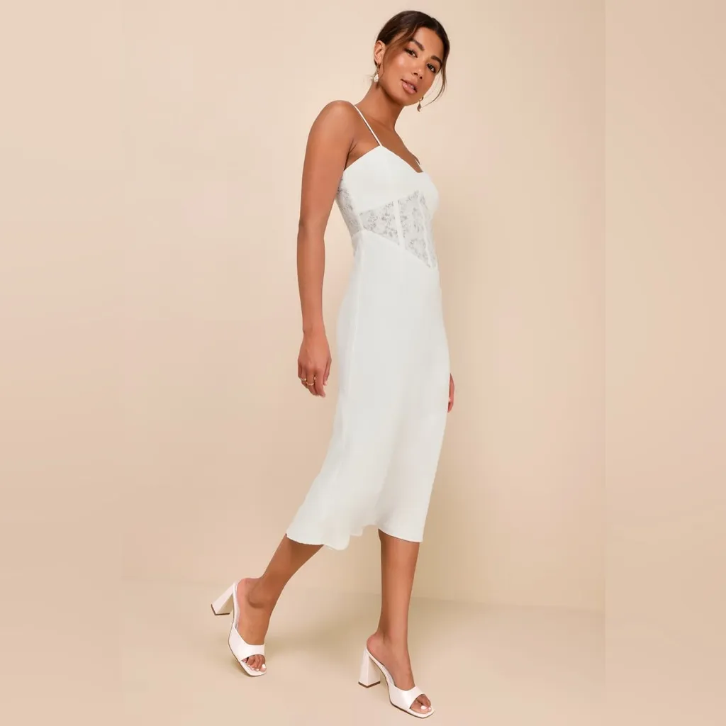 Lulus Muse Behavior White Lace Bustier Sleeveless Midi Dress - Image 2