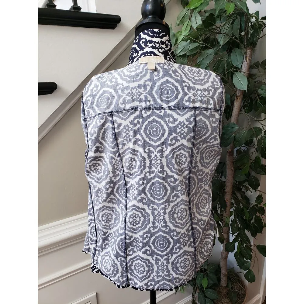 Michael Kors Jacket Women 6 Blue White Geo Print Stretch Double Pockets Full Zip - Image 13