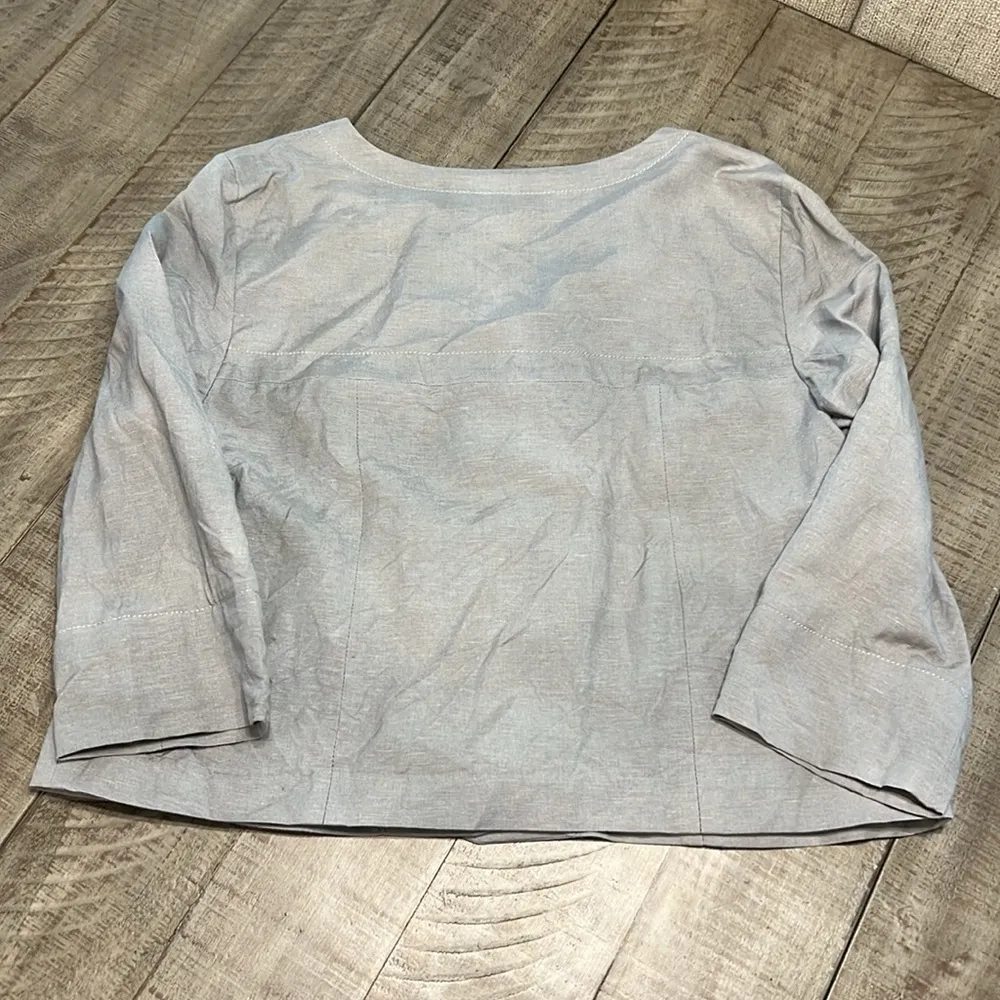 LARRY LEVINE Linen Blend Cape Jacket Women's LARGE Grey Coat Long Sleeve - Image 8