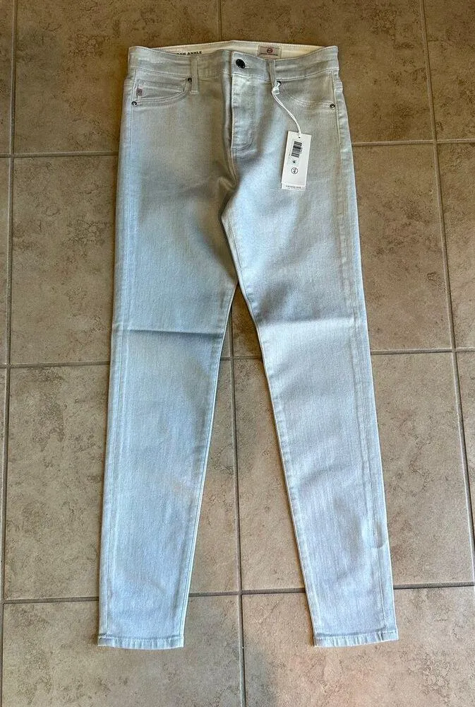 NWT AG Luminous Grey Faint Sparkle Skinny Fit High Waist Ankle Jeans Size 28 - Image 2