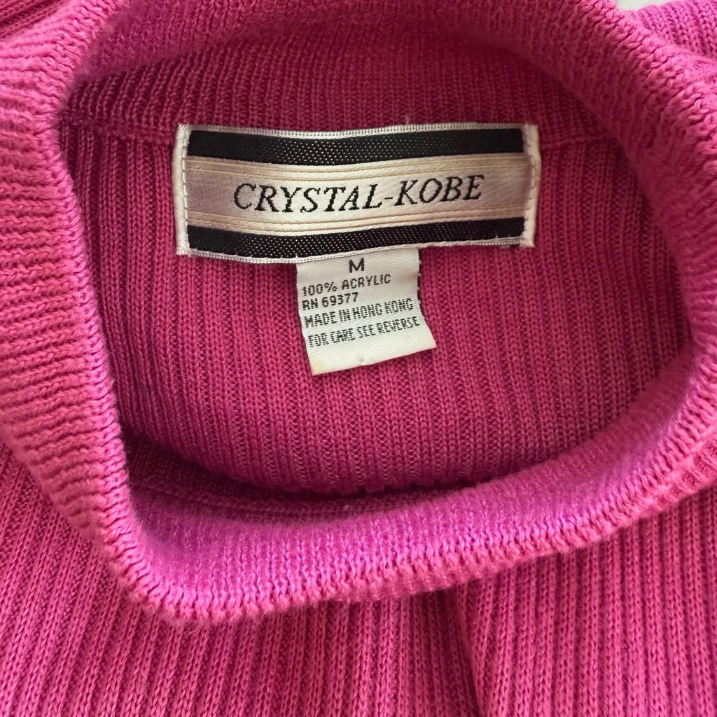 Vintage Hot Pink Ribbed Knit Short Sleeve Sweater Women’s Medium Top Pullover - Image 5