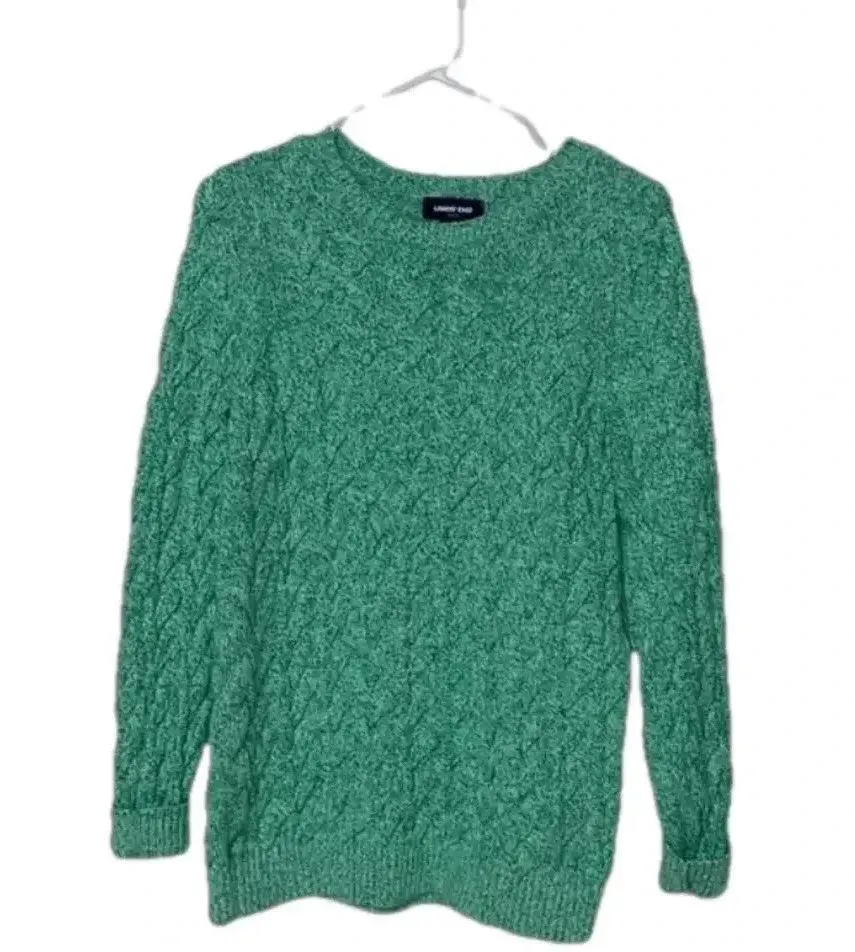 Lands End 100% cotton sweater medium crew neck cable knit sweater ribbed stretch - Image 13