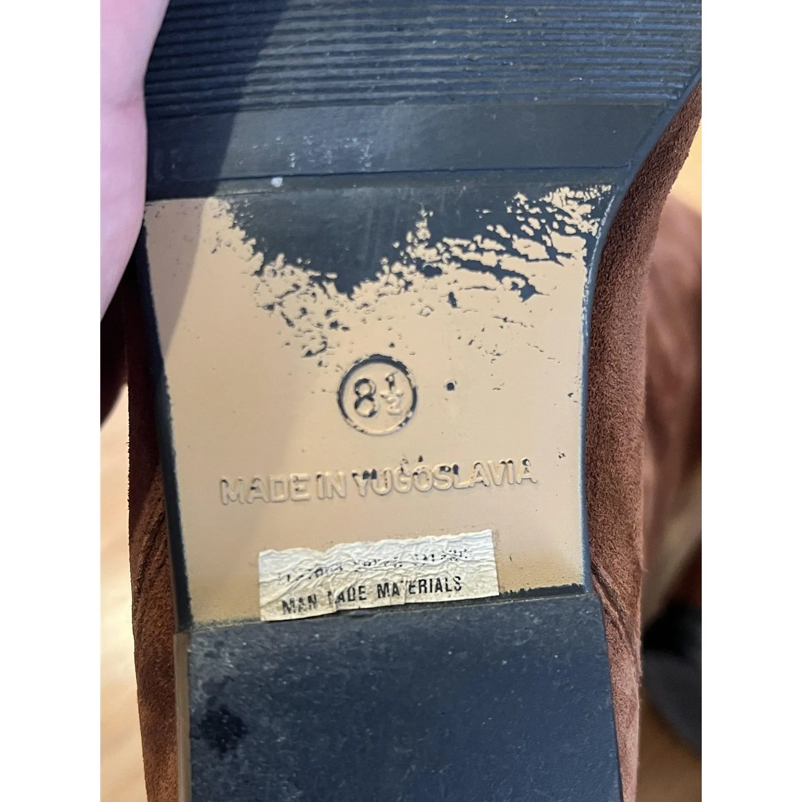 Vintage Slouch Boots Womens Size 8.5 Brown Faux Suede Knee High Flat 80s - Image 9