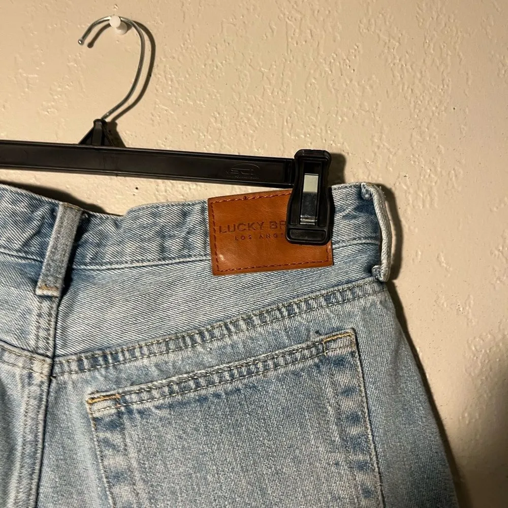 Lucky Brand Blue Distressed Jean Shorts 90s Midi SZ 2 Frayed Y2K Biker Beach - Image 8