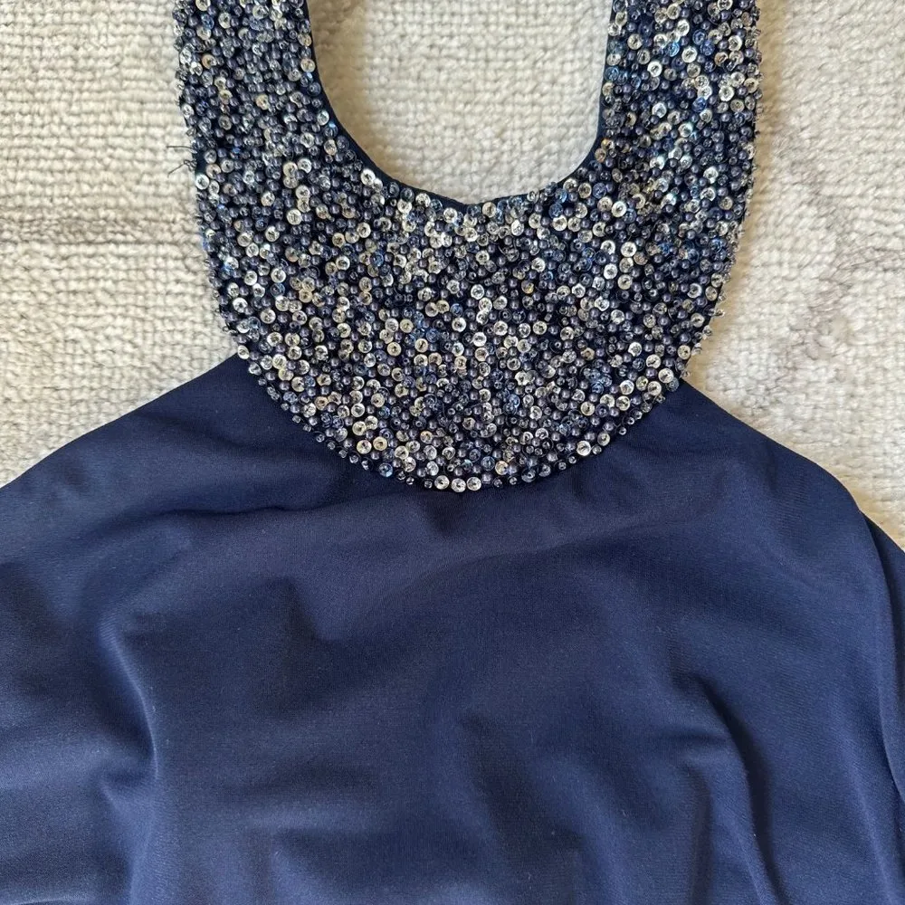 Navy Blue Backless Bodycon Cocktail Dress Sz 4-6 - Image 3