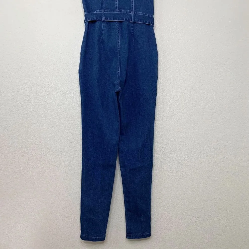 NWOT Haute Monde Zip Up Front Denim Short Sleeves Bodycon Jumpsuit - Image 11