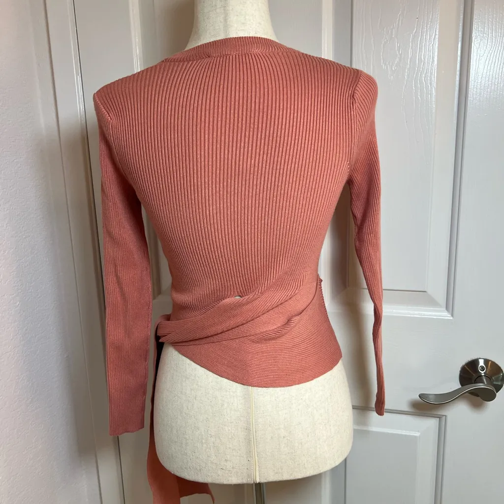 ZARA ribbed sweater with tie closure‎ Size Small Color Peach - Image 8