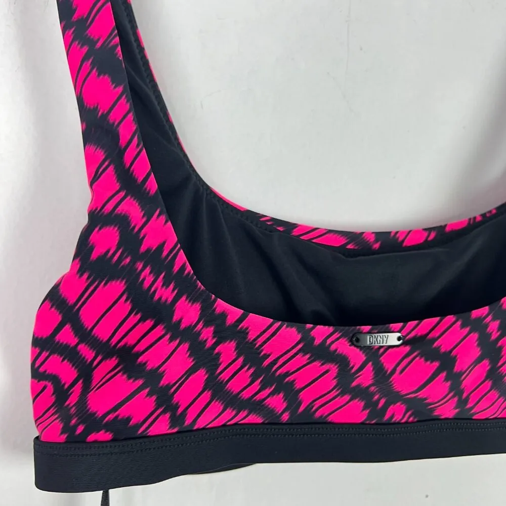 NWT DKNY Multi Printed Square-Neck Bikini Swim Top Hot Pink Size Medium M NEW - Image 9