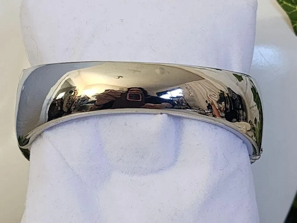 Silver Statement Clamper Hinge Bracelet Crystal Evil Eye Blue - Image 4