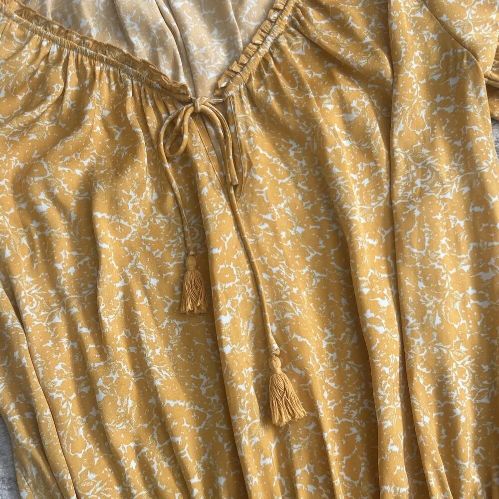 Intimately Free People Bodysuit Womens Small Yellow Floral Tie Neck Balloon Slv - Image 8