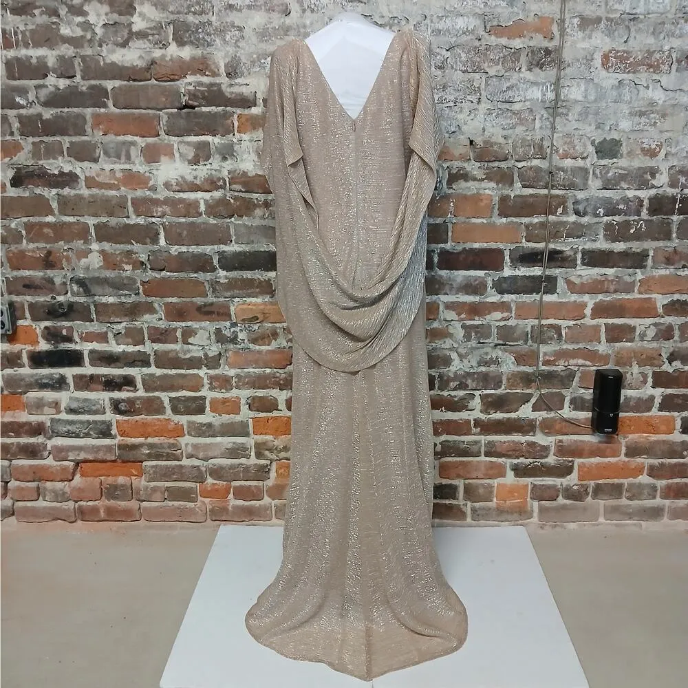 Betsy & Adam Formal Evening Gown Women's Cape Dress Size 16W Gold Wedding Party - Image 6