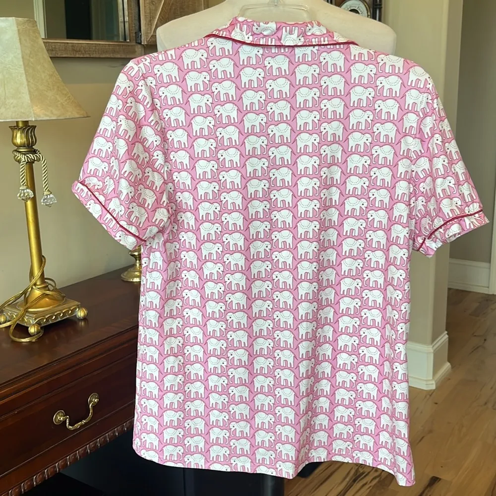 Pink Elephant Buttoned Collar Pajama Top Size M - Image 4
