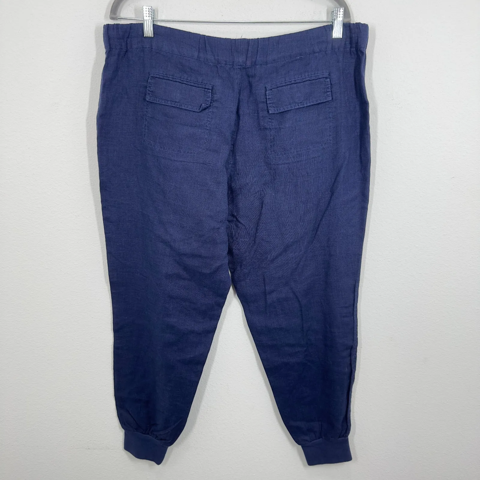 Joie Navy Blue 100% Linen Drawstring Jogger Pants Size Medium Resort Vacation - Image 3