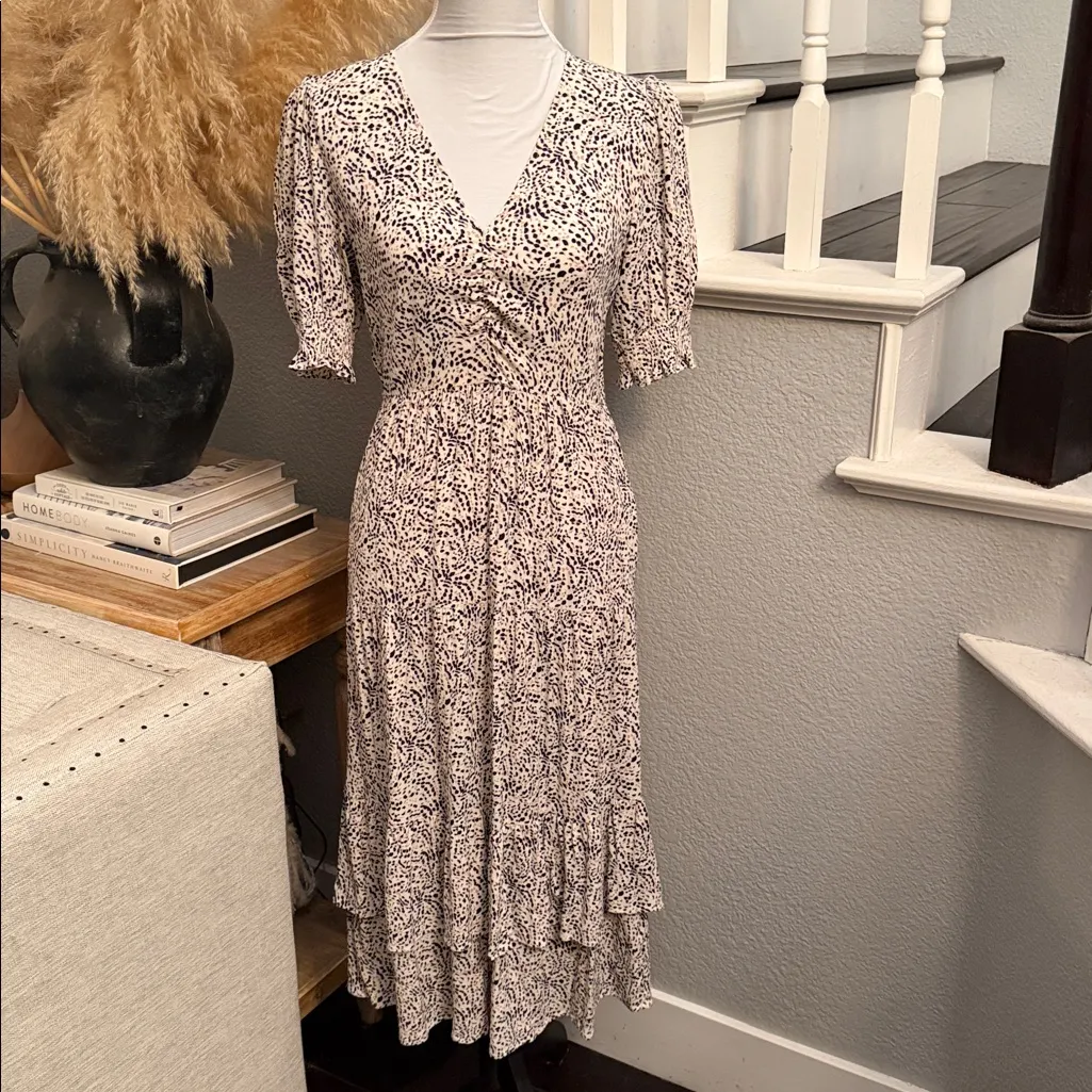 Ba&ah Ivika Midi Dress Neutral Abstract Print Tiered Boho Size Small - Image 3