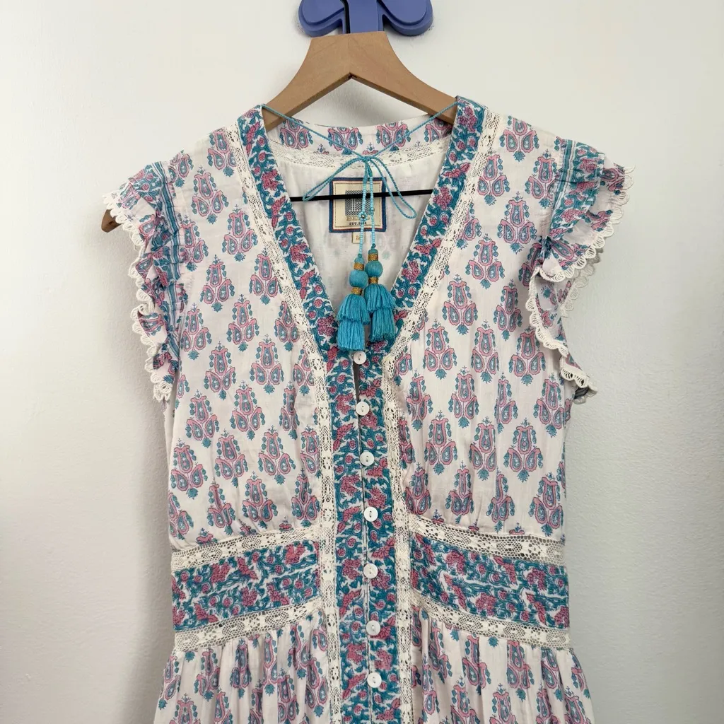 Bell Alicia Bell Medium Annabelle Tiered Maxi Dress Paisley White Blue Cottage - Image 5