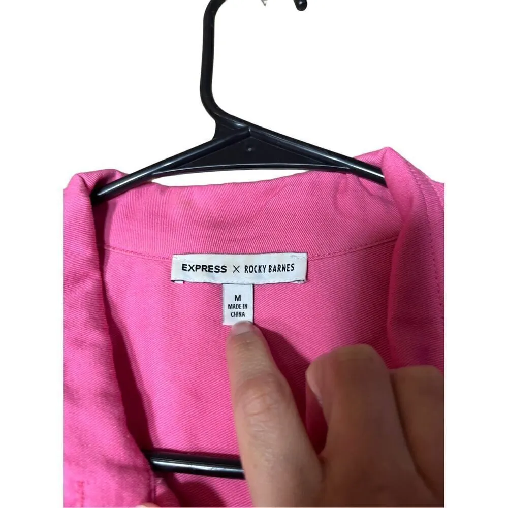 Express‎ X Rocky Barnes Women’s M Pink Long-Sleeve Button Romper Size Medium - Image 7