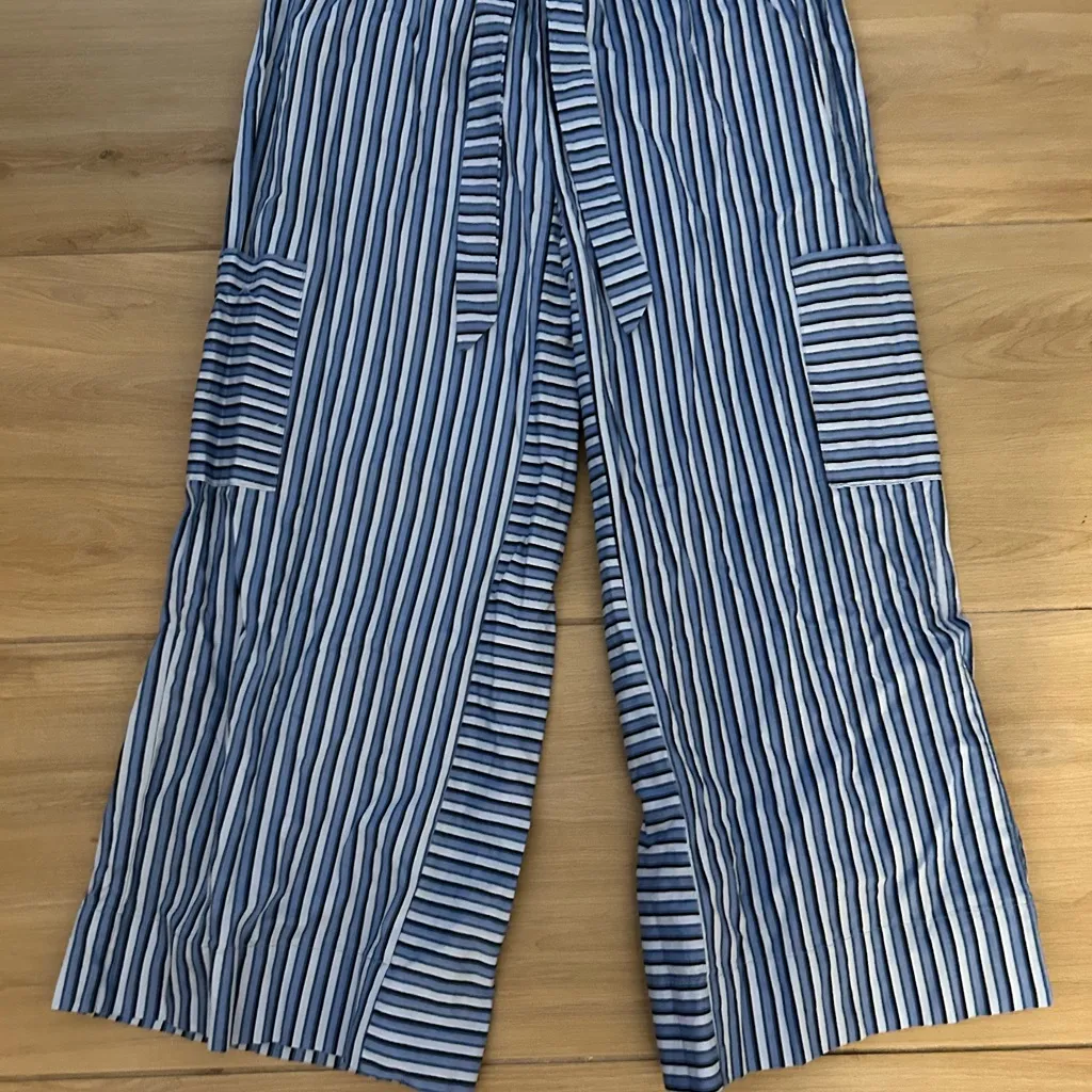 NEW Blue Striped Wide Leg Pants Loose Fit Palazzo Pants L Size L - Image 4