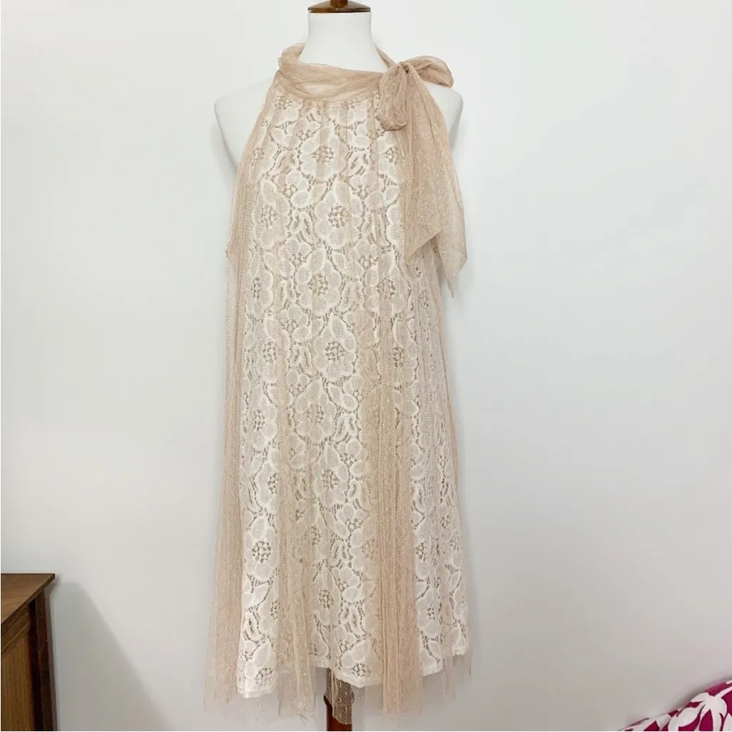 Ryu Anthropologie RYU NWT Beige Lace Bow Neck Halter Dress L - Image 4