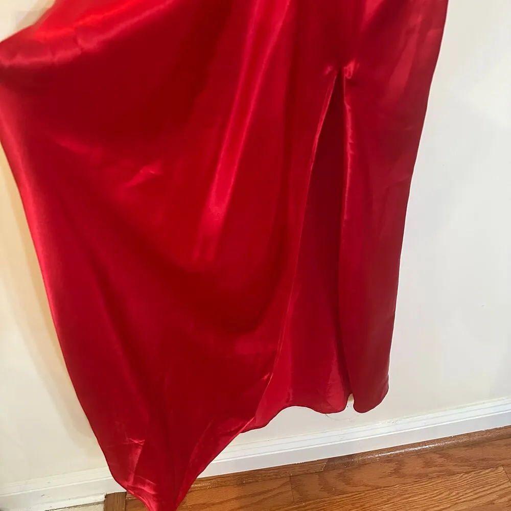 Vintage Victoria's Secret Long Red Satin Lace Night Gown sz L - Image 4
