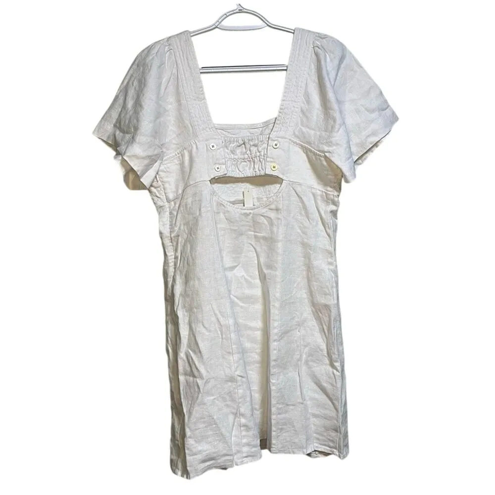 Madewell Linen Square Neck Short Sleeve Mini SZ 8 Little White Dress Bride Smock - Image 10