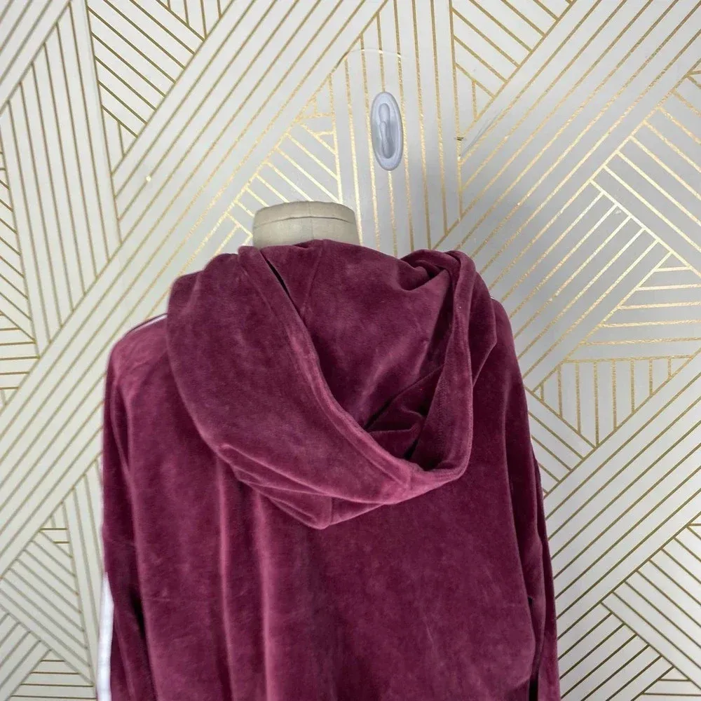 Adidas Originals Hoodie Sweatshirt Cropped Velour‎ Purple Red Size US Small - Image 8
