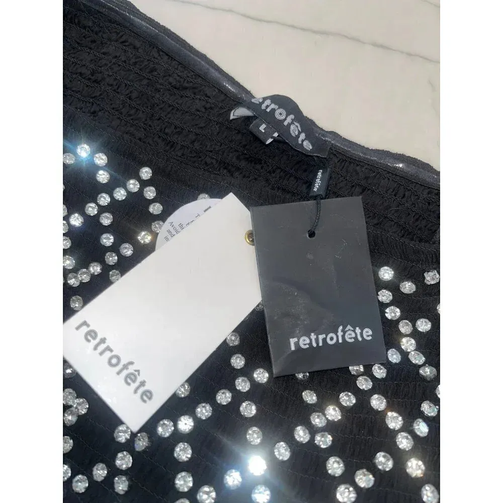 RETROFETE Felicity Dress Skirt in Black & Silver Gold Large New Womens Mini - Image 9