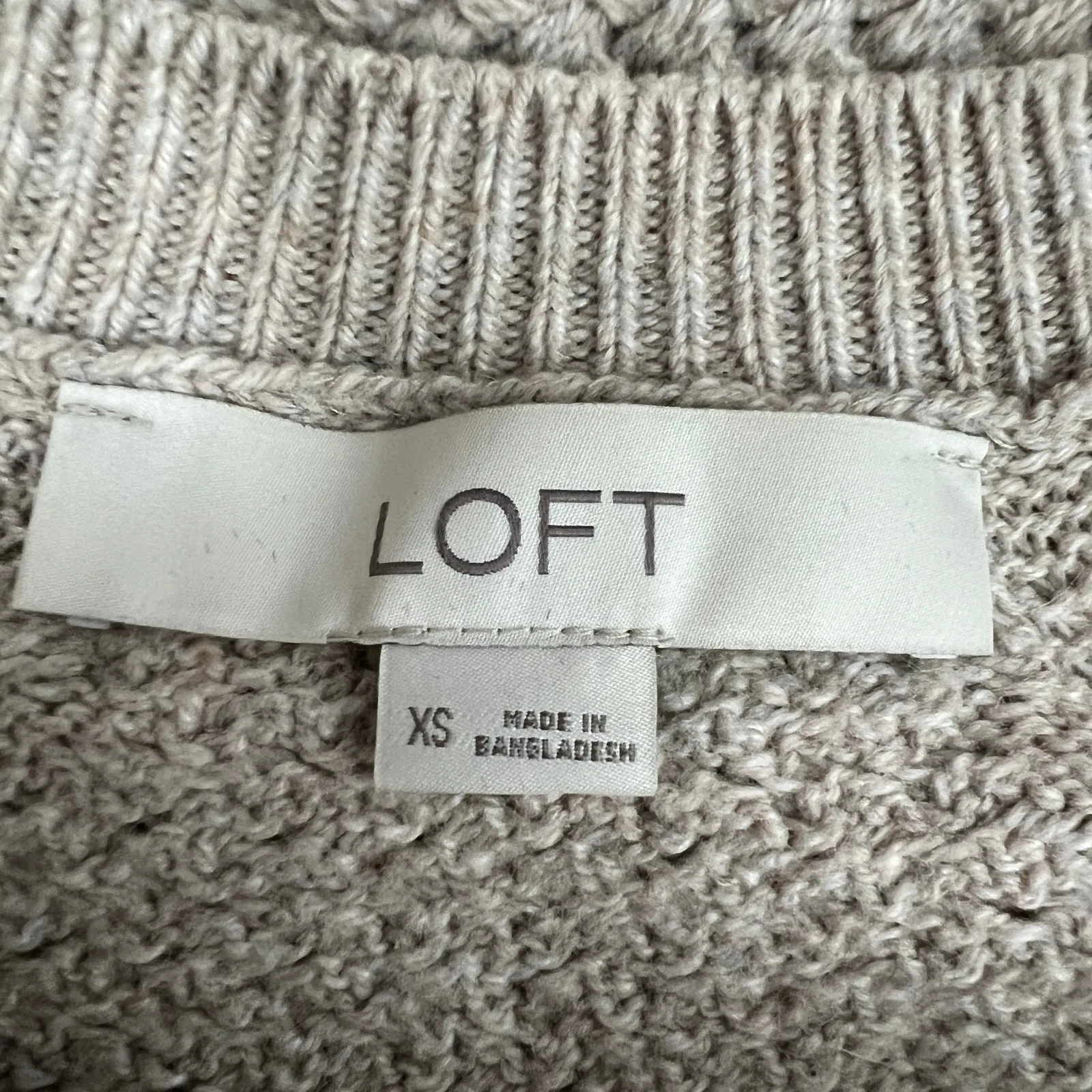 LOFT Wool Cotton Blend Crew Neck Light Brown Womens Pullover Knit Sweater XS - Image 2