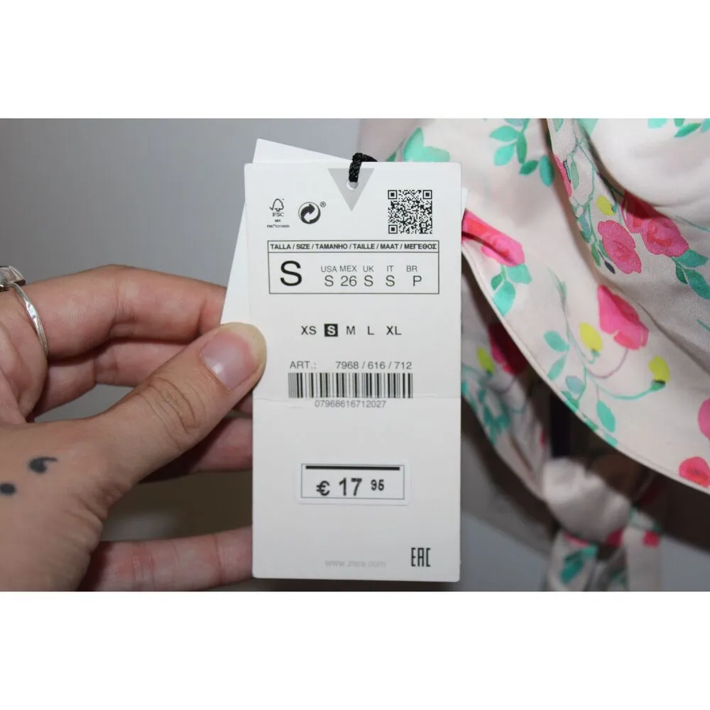 NWT Womens Zara Pink Floral Spaghetti Strap Back Tie Crop Top Halter Tank Size S - Image 5