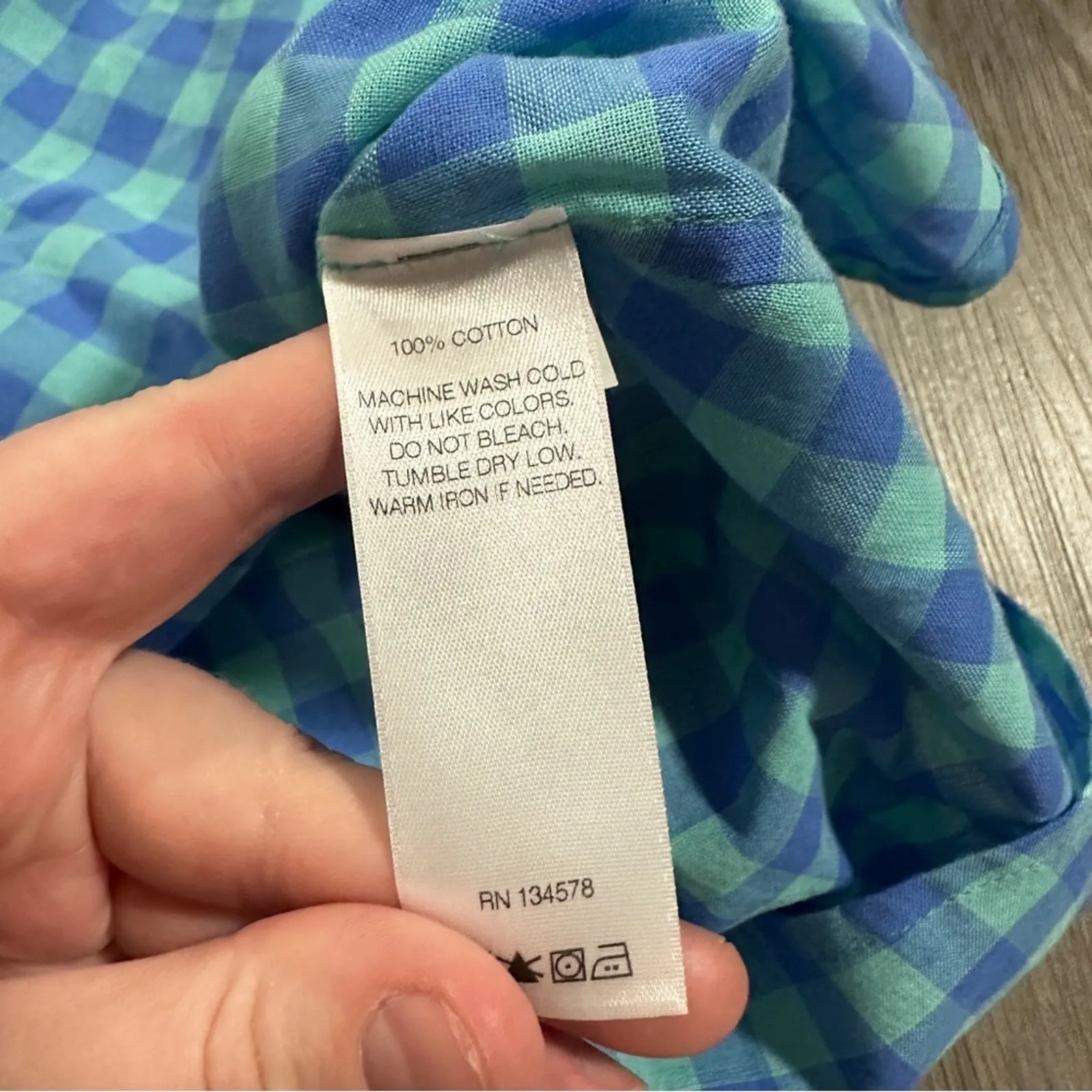 Vineyard Vines Three Color Gingham Button Down Popover in‎ Capri Blue Size 8 - Image 6