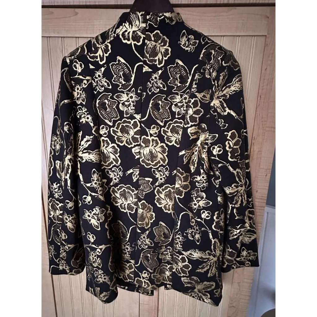 Soft Surroundings Black Gold Jacquard Blazer Jacket Sz M Floral Boho Art Party - Image 7