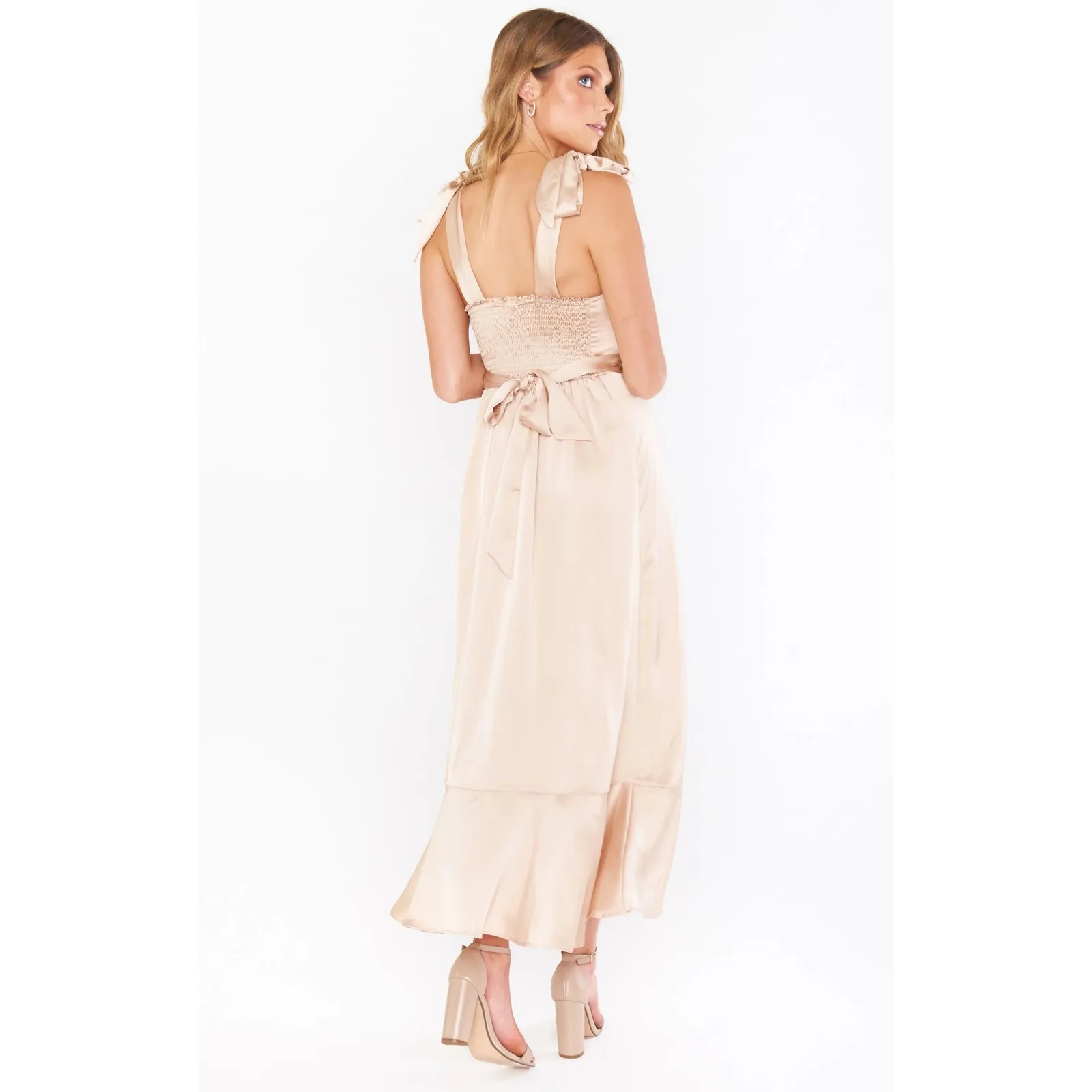 Show Me Your Mumu Claire Midi Dress Champagne Luxe Satin XXL - Image 10