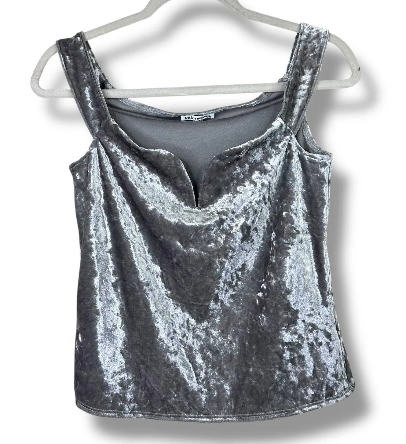 Reformation NWOT Andria Silver Moonlight Velvet Off-the-Shoulder Knit Tank Top - Image 2