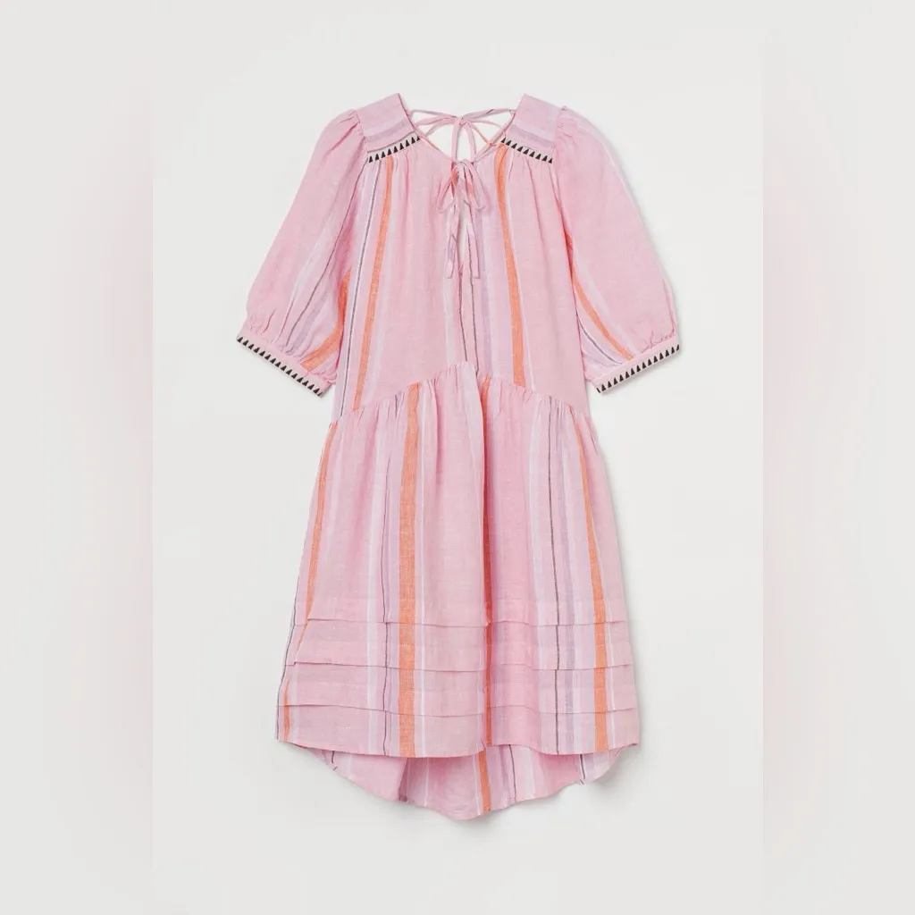 H&M‎ x Lemlem Pastel Pink Striped Linen Mini Dress Large Summer Beach Vacation - Image 3