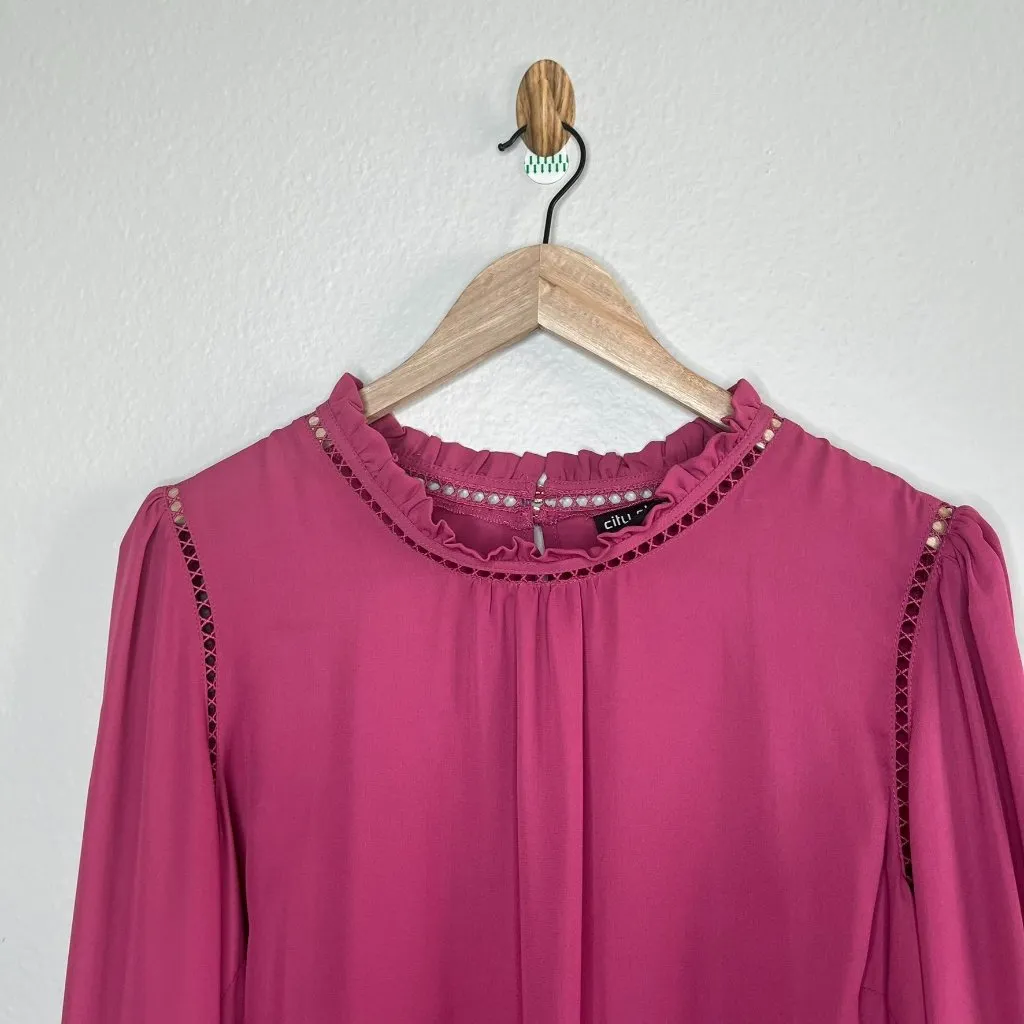 City Chic Womens Pink Ruffled Eyelet dressy Blouse Size 12 - Image 3