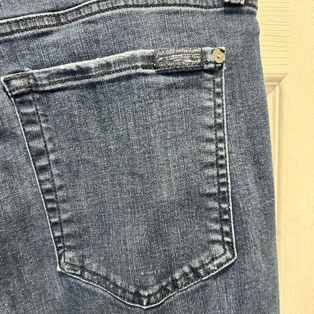7 For All Mankind b(air) Ripped Knee Kick Flare Destroy Jeans Sz 32‎ - Image 7