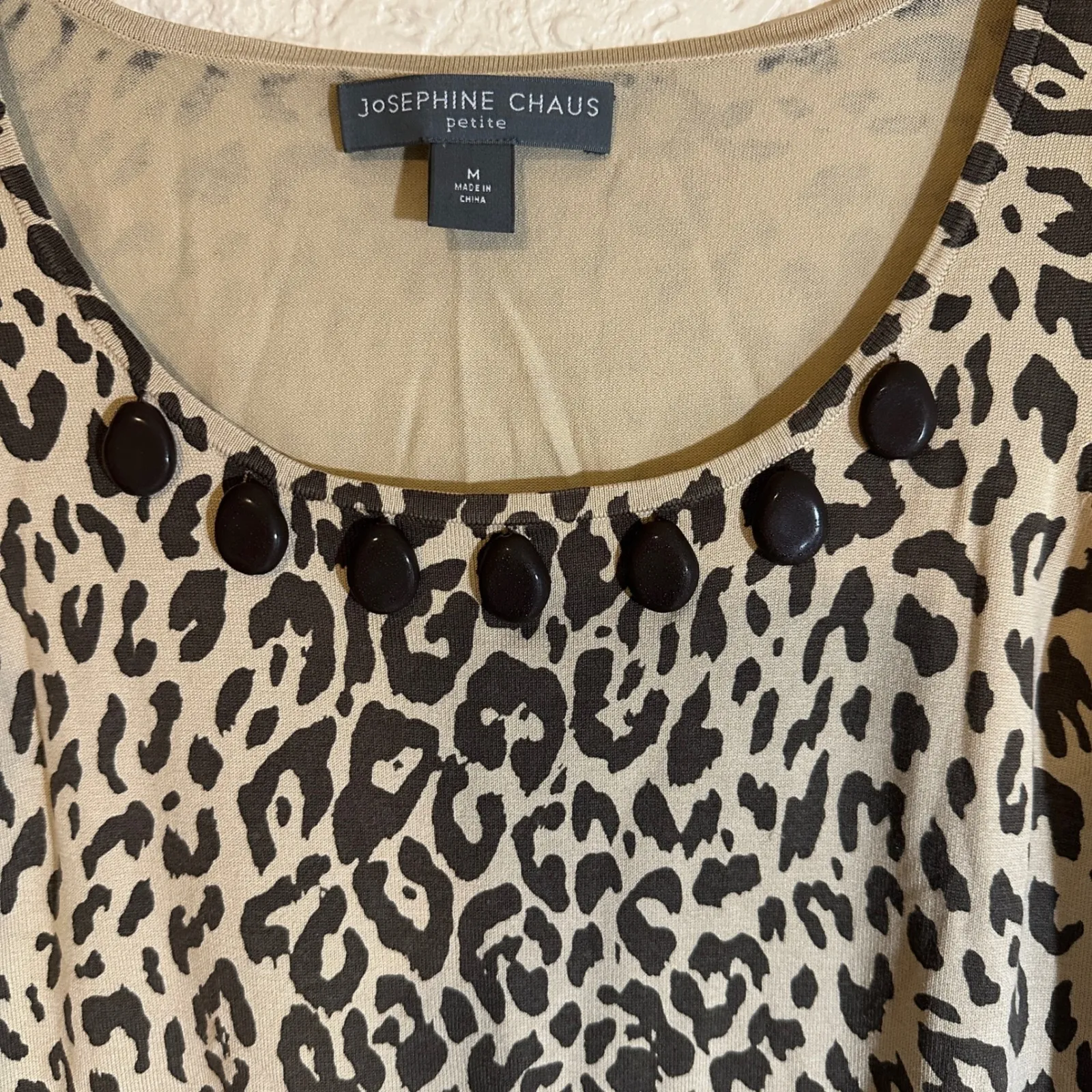 Josephine Chaus Petite Leopard Print Sleeveless Scoop Neck Top Silk Blend M - Image 7