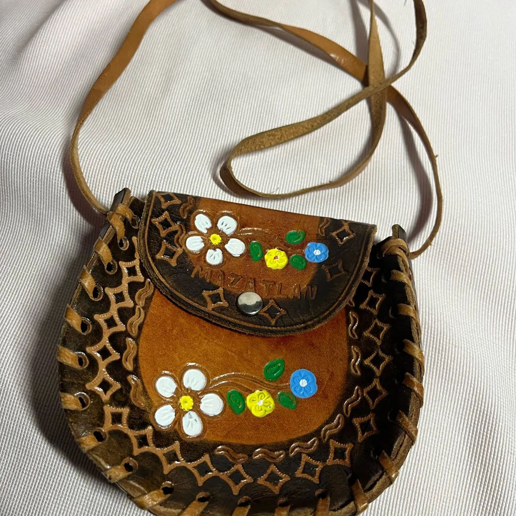 Mazatlan Floral Tan Leather Mini Bag - Image 2