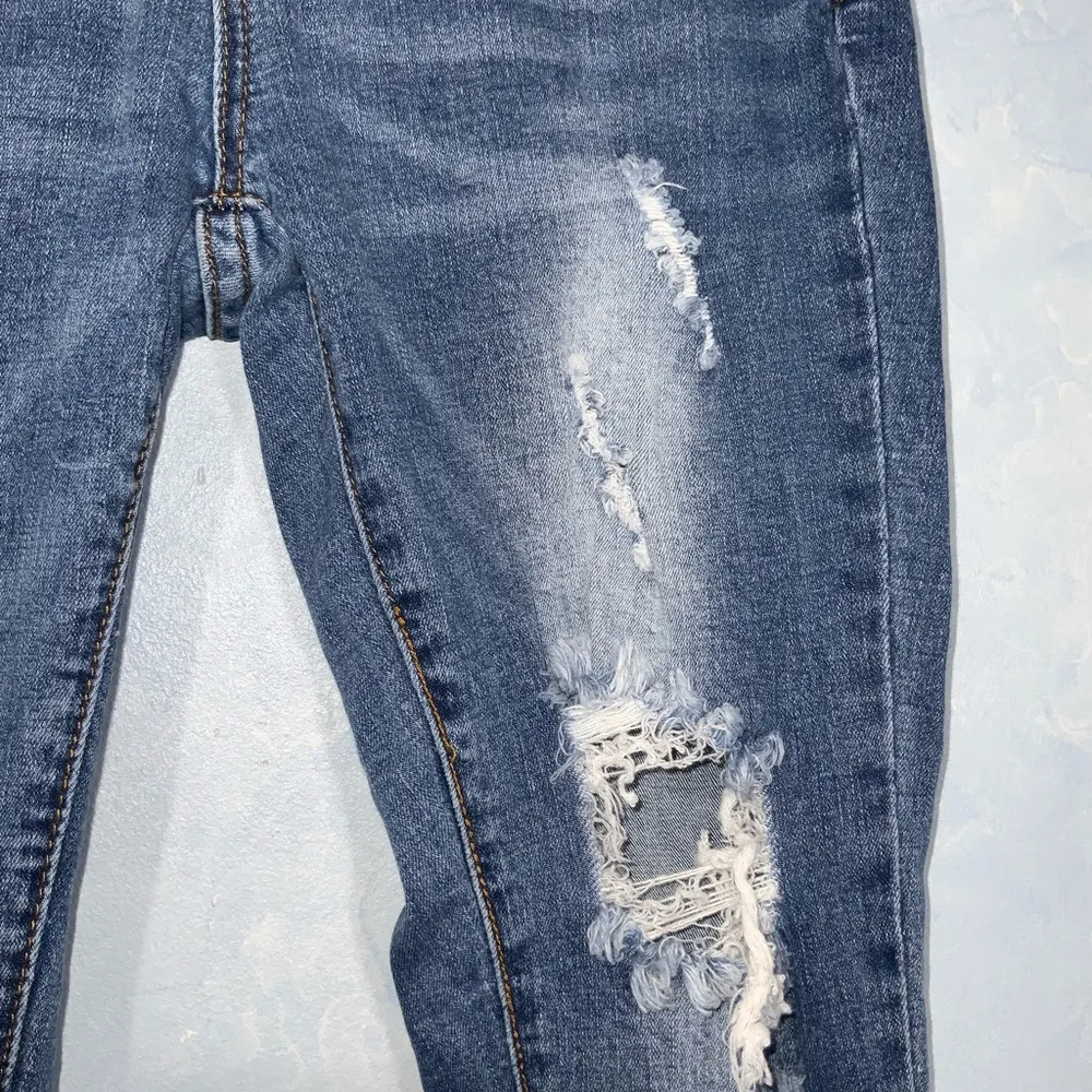 S.O.N.G Juniors Distressed Ripped High Rise Skinny Raw Hem Denim Blue Jeans 3/26 Size undefined - Image 4