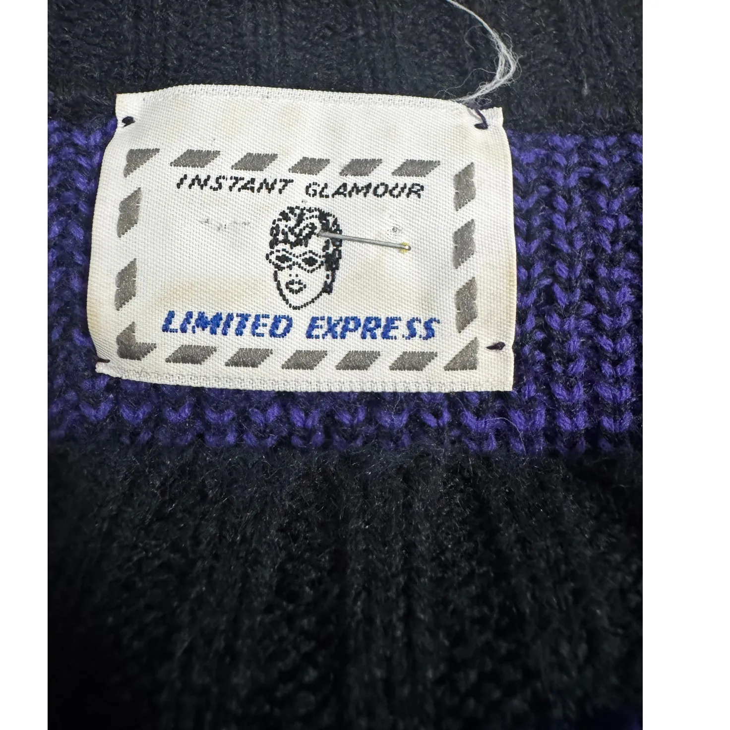 Vintage 1980s Limited Express Sweater Dress Purple Black Chevron Argyle Knit Size L - Image 5