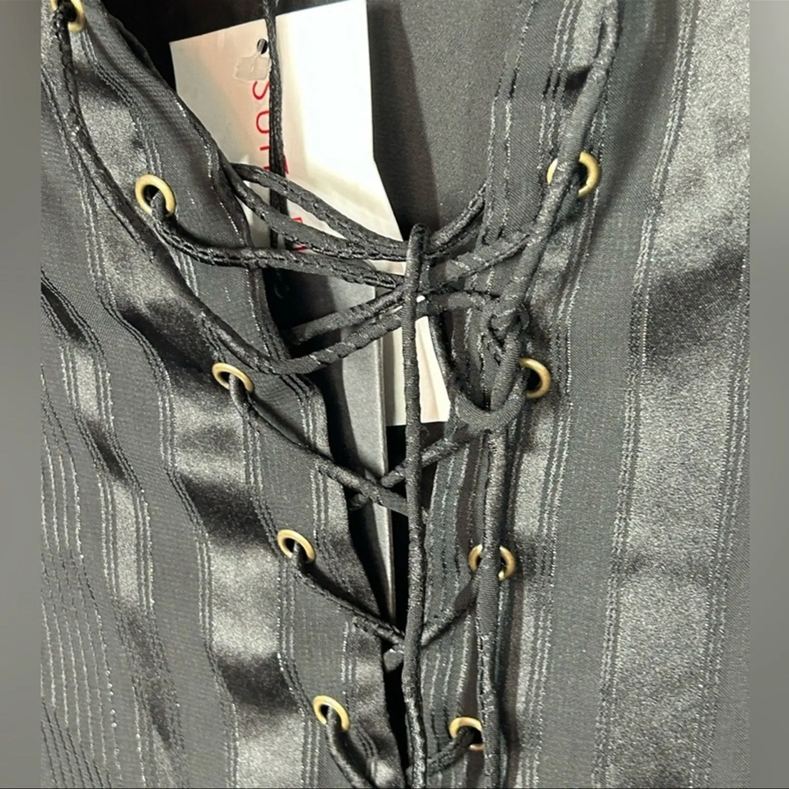 J.O.A. Black Metallic Shimmer Corset Blouse Long Sleeve XS NWT - Image 8