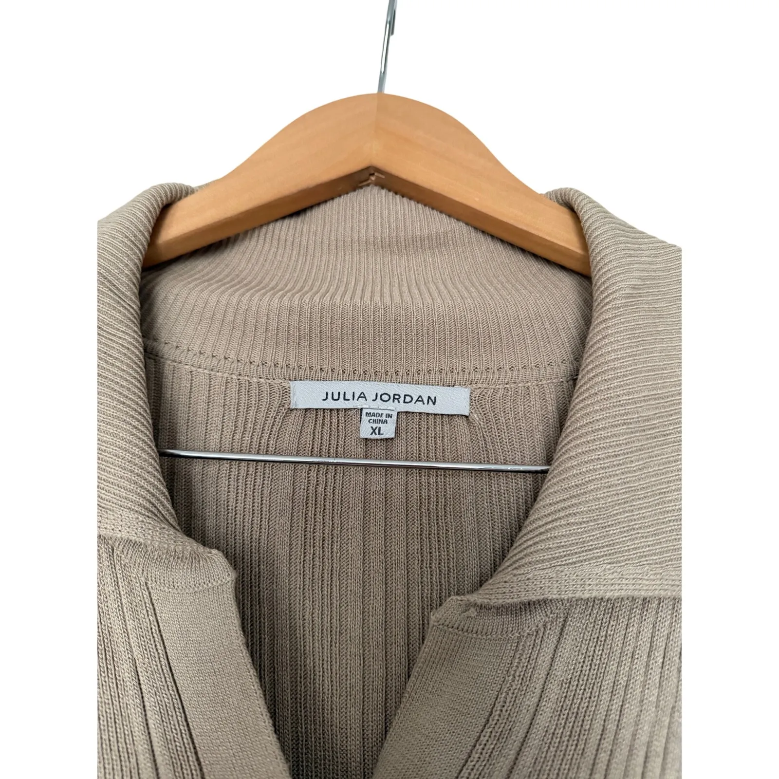 Julian Jordan Sweater Dress in Taupe Size XL Collared Long Sleeve Ribbed Tan - Image 4