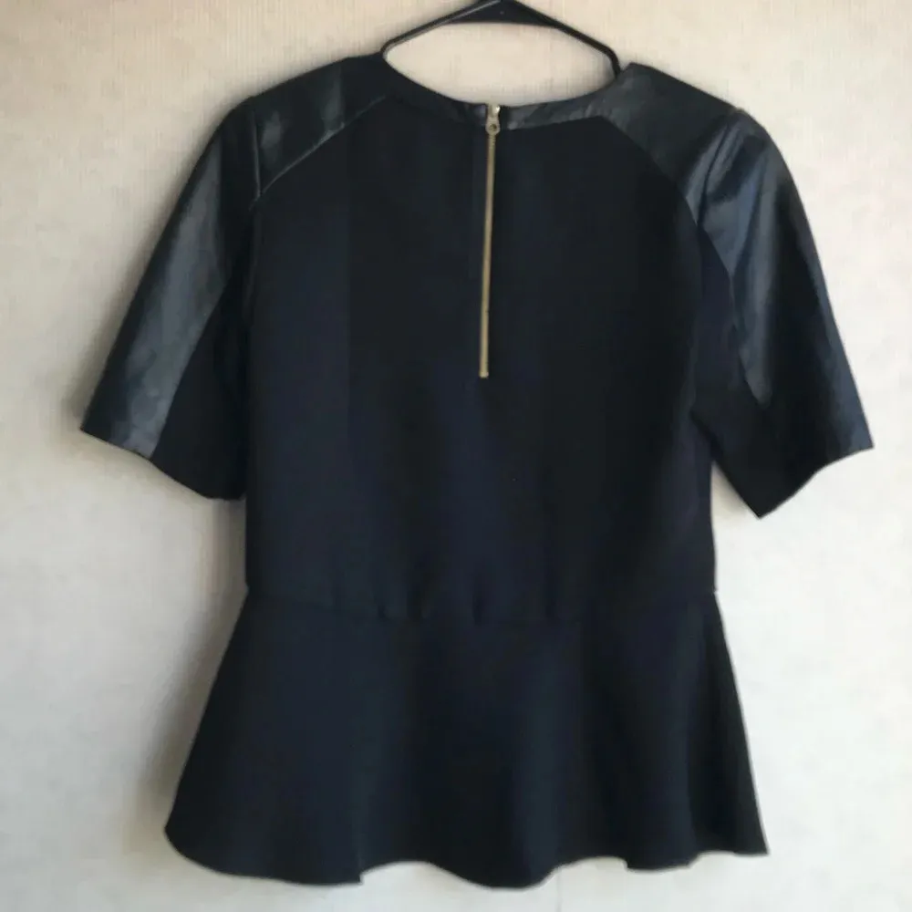 Ted Baker London Wilowe Peplum Leather Trim Short Sleeve Top - Image 4