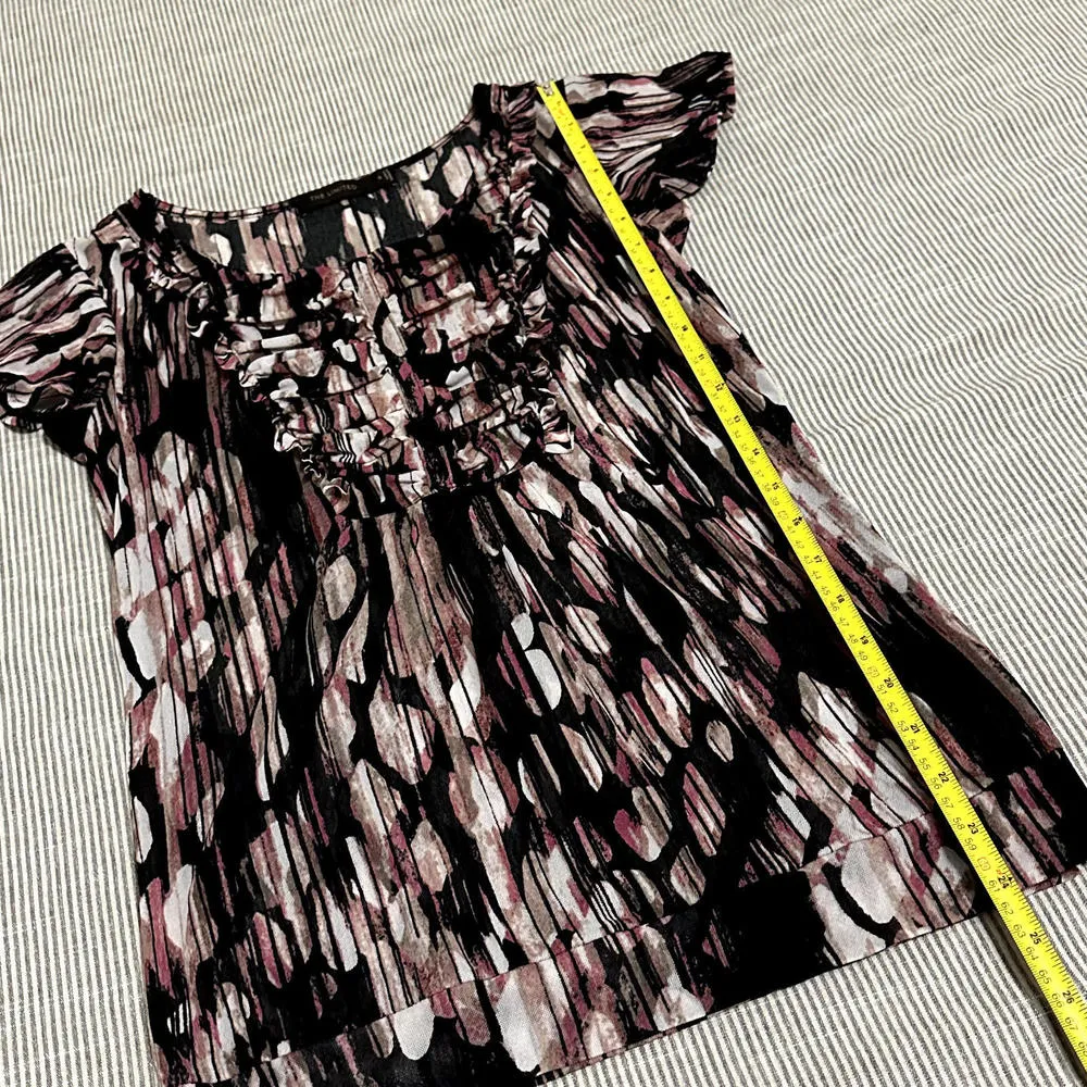 Y2K The Limited Women's Patterned Nylon Mesh T Shirt Top sz S Small Ruffled Neck - Image 8