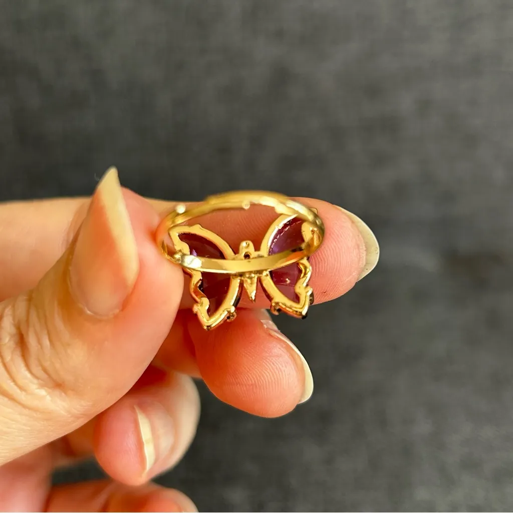 Pretty DARK PURPLE Butterfly Gemstone Fashion Ring, Gold, Adjustable (Fits Most) - Image 8