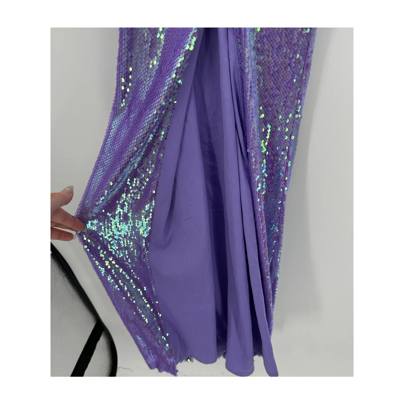 Crystal Doll Juniors Size 3 Purple Sequin Maxi Dress Gown Slit Prom Gala Formal - Image 3